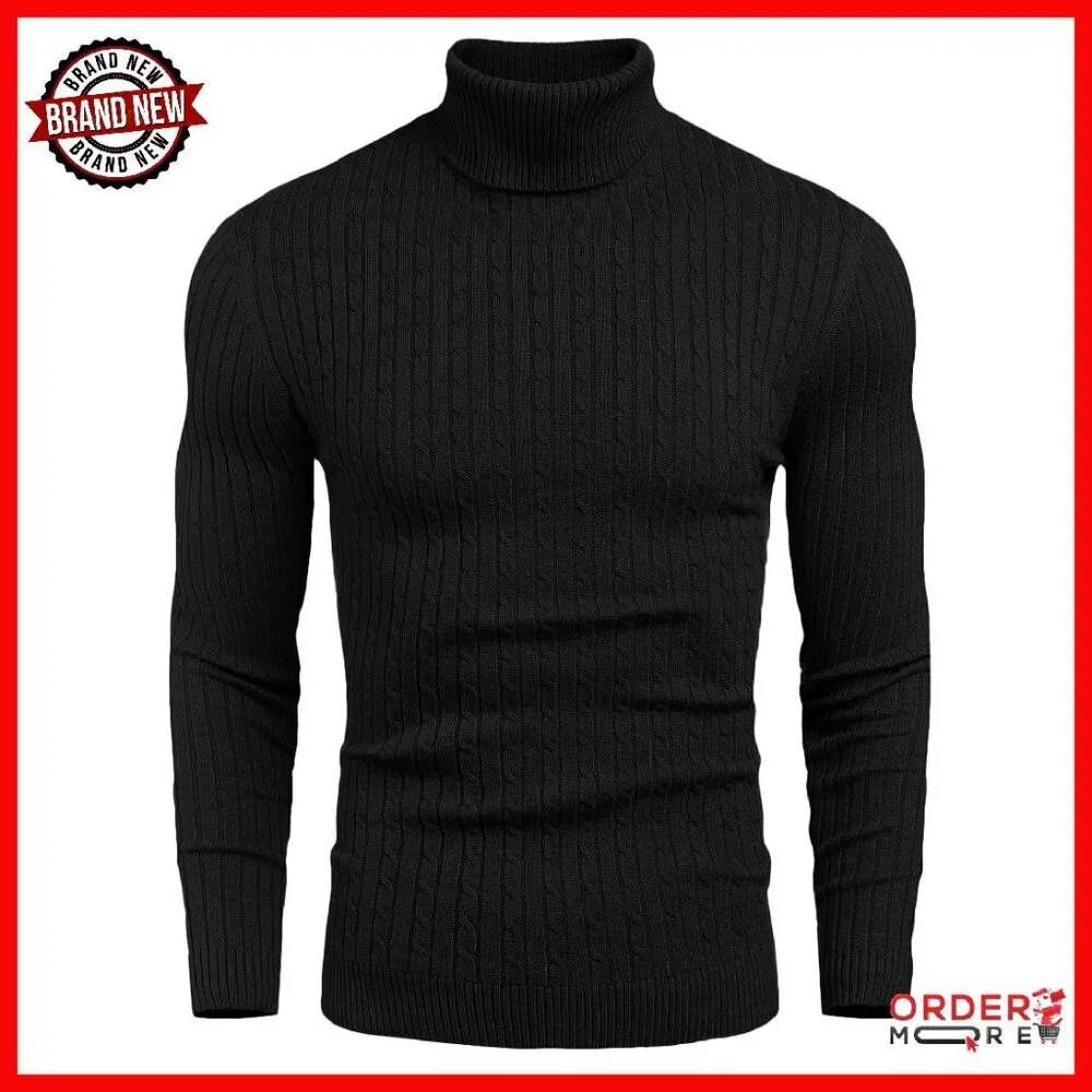 Slim Fit Turtleneck Sweater Knitted Pullover Men's Casual Twist Pattern